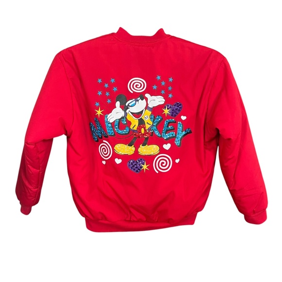 VTG Mickey & Co Red Disney Mickey Mouse Sequin Bomber Youth Jacket Size L - Picture 2 of 7